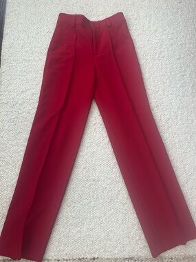 Zara Deep Red High-Rise Tailored Straight Trousers